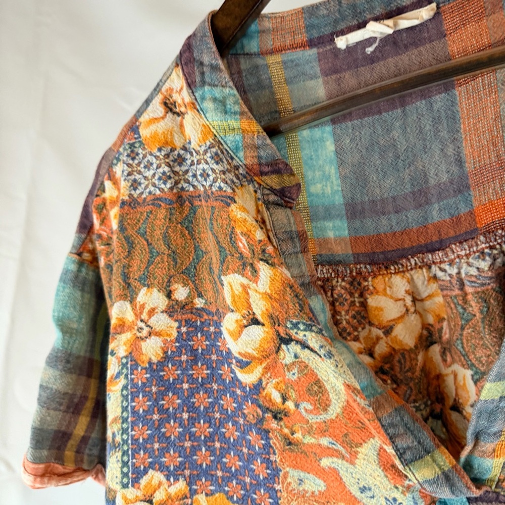 OLI & HALI Women’s Size M Dress Mini Oversized Boho Plaid Floral V Neckline - Picture 11 of 15